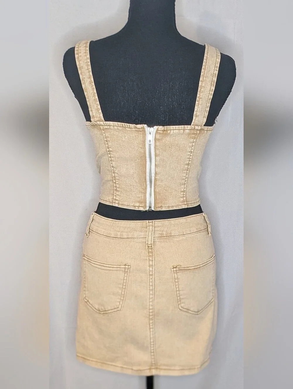 Cream Denim Corset & Mini Skirt Set, Size Small- Coastal Cowgirl
